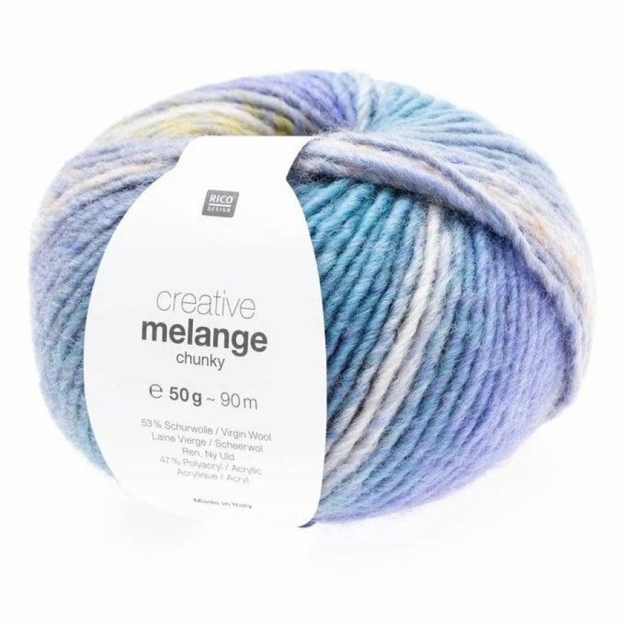 Chunky Yarn * | Cheap Rico Design Rico Yellow Turquoise Creative Melange Chunky Yarn 50G