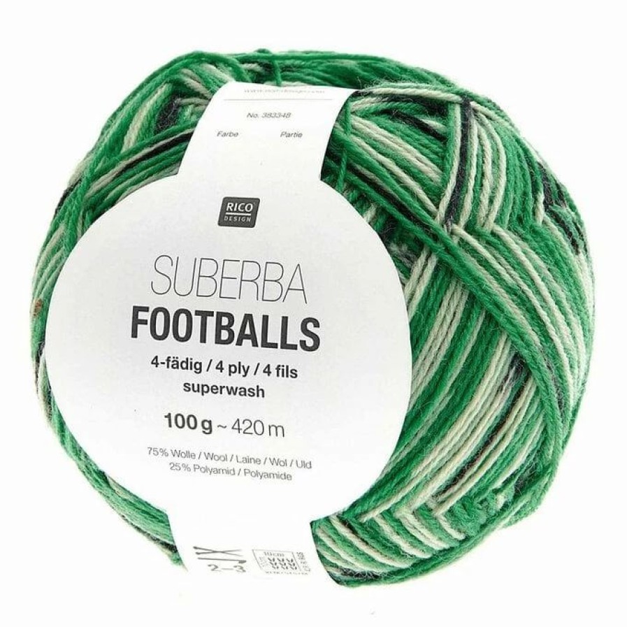 Wool * | Budget Rico Design Rico Green-Black Superba Footballs 4 Ply Yarn 100G