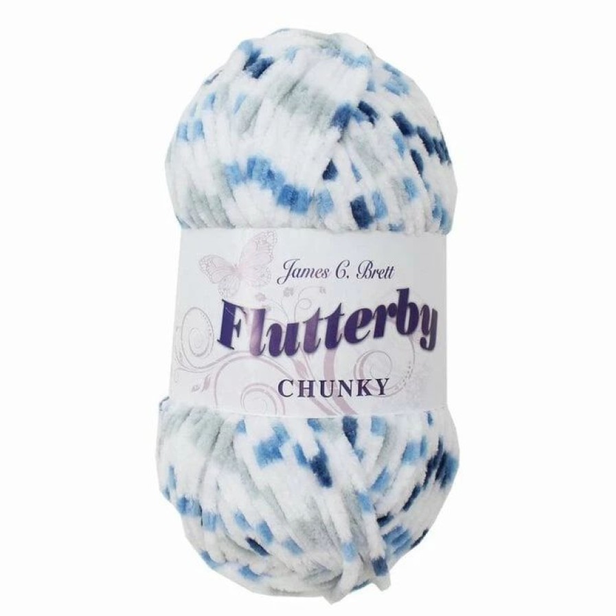 Chunky Yarn * | Cheapest James C Brett White Blue Multi Flutterby Chunky Yarn 100 G