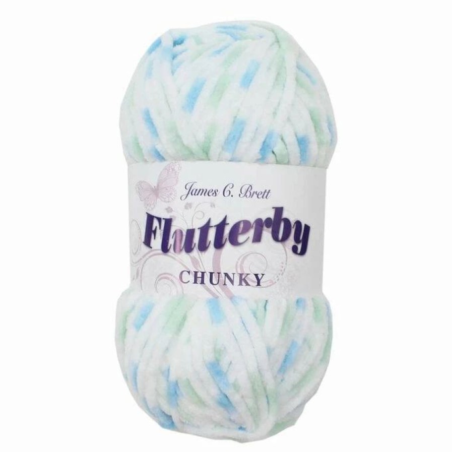 Chunky Yarn * | Outlet James C Brett White Blue Mint Flutterby Chunky Yarn 100 G